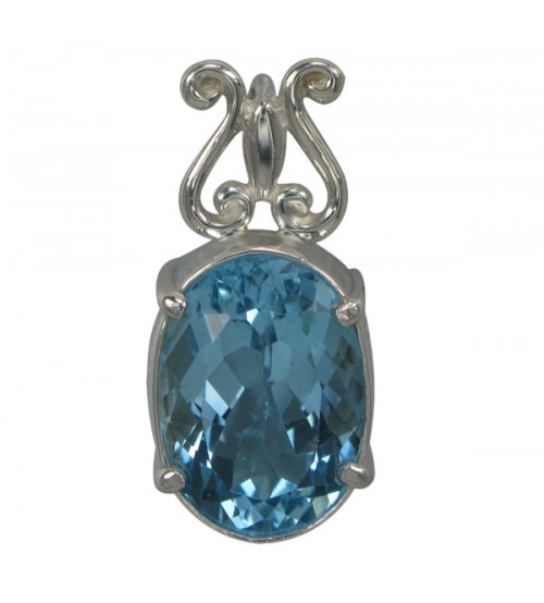 Oval Blue Topaz Pendant, Sterling Silver